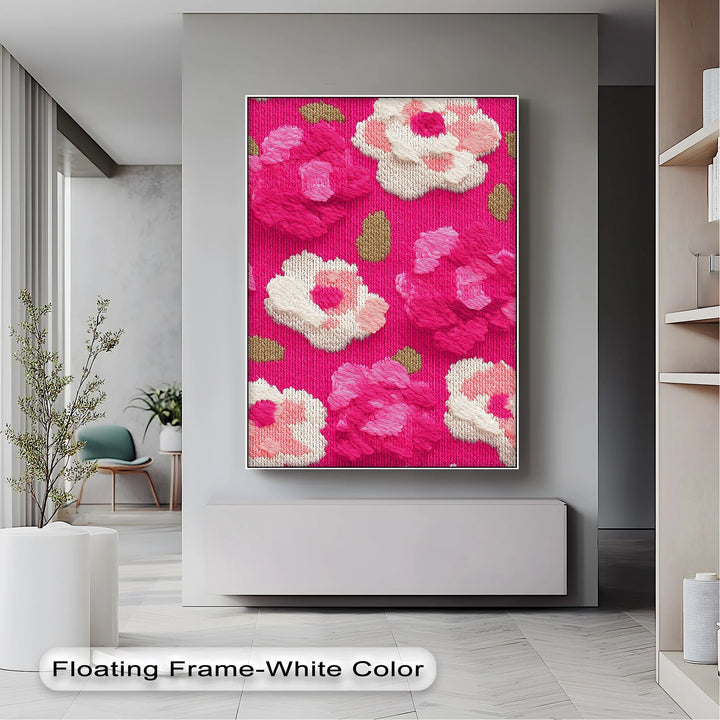 Bold Pink Floral Knit Pattern – Modern Yarn Texture Canvas Print - MyPhotoStation