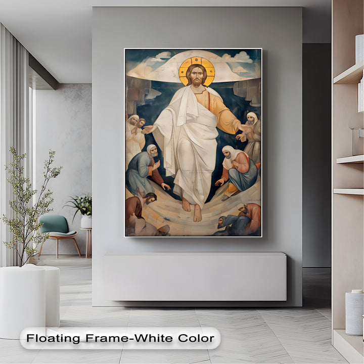 The Resurrection of Christ high quality canvas prints skillfully presents a dynamic layering effect, with Jesus prominently emerging before the surrounding sacred figures.