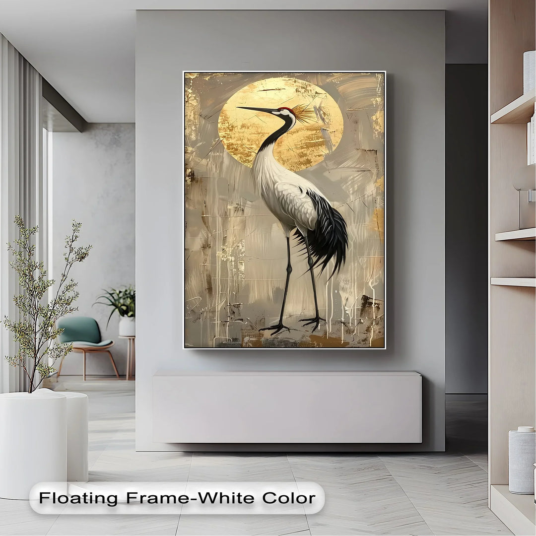 Golden Sun and Standing Crane – Elegant Crane Animal Canvas Print - MyPhotoStation