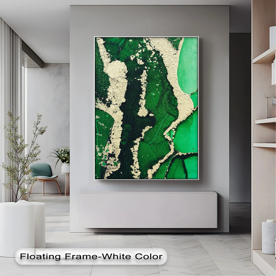 Verdant Gold Flow – Luxury Green Abstract Canvas Print - MyPhotoStation