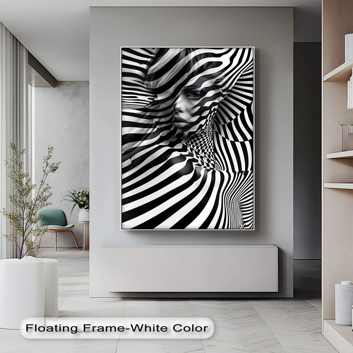 Illusionary Muse – Optical Portrait in Black & White Canvas Print - MyPhotoStation