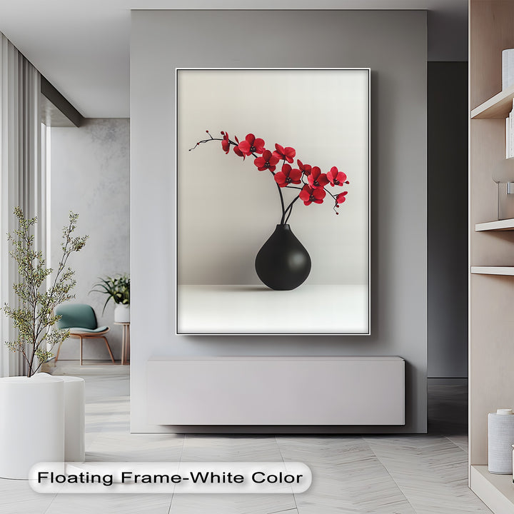 Minimalist Red Orchids in Black Vase – Contemporary Floral Canvas Print