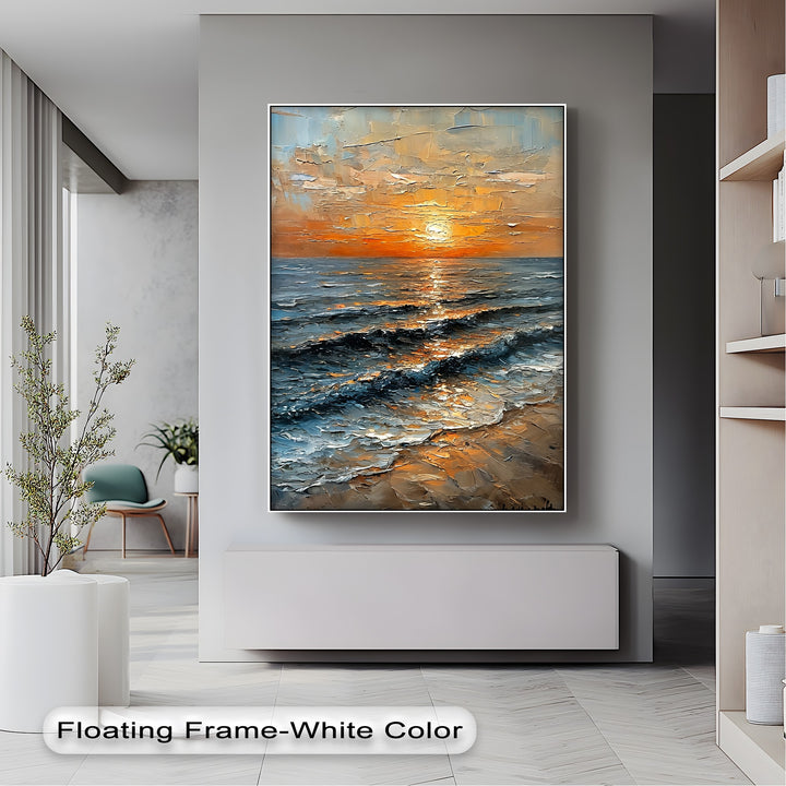 Golden Horizon – Textured Sunset Seascape Canvas Print