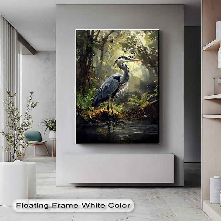 Misty Forest Heron – Wildlife Landscape Canvas Print