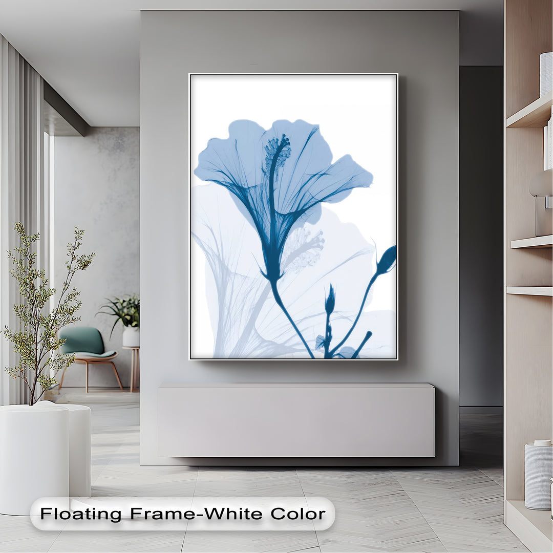 Winterliche Ruhe – Japanische Frau im blauen Kimono, Leinwanddruck | Gerahmtes Kunstwerk