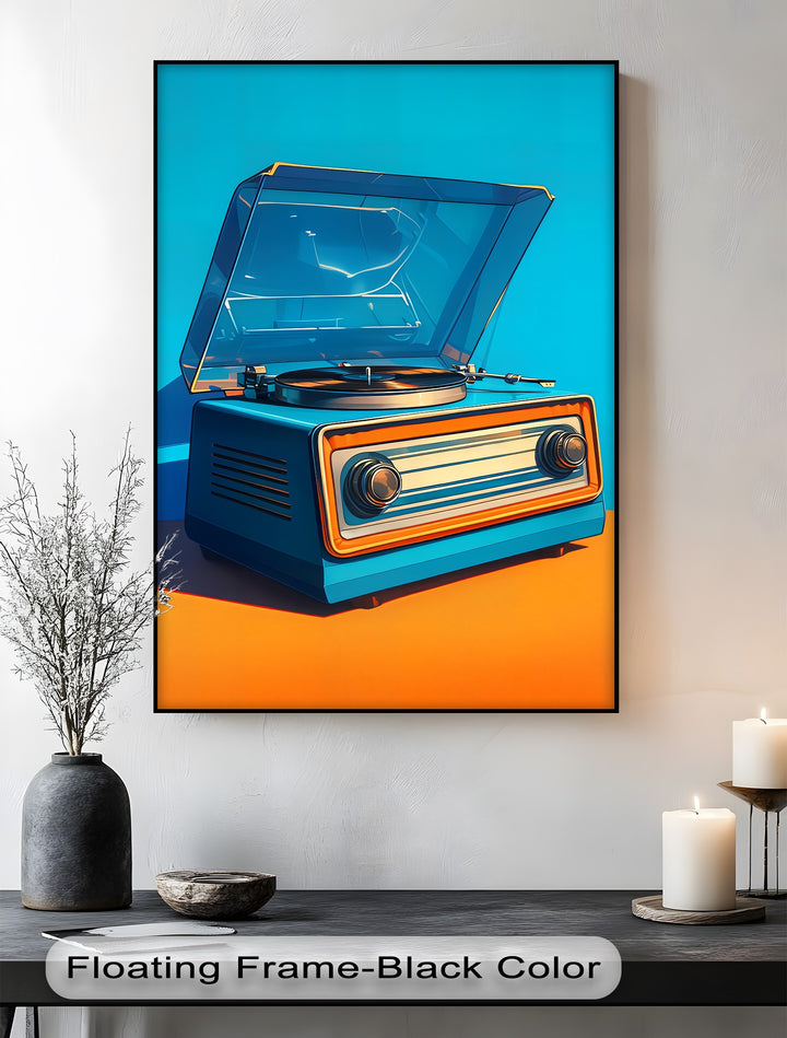 Retro Groove – Bright Blue Turntable Canvas Print