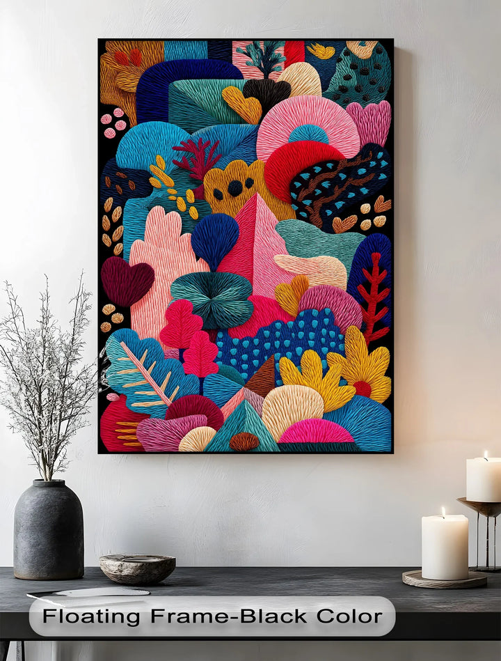 Colorful Abstract Garden Embroidery Style – Bold Canvas Print - MyPhotoStation