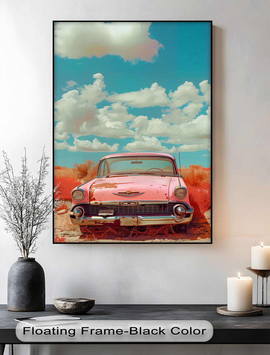 Desert Drift – Faded Pink Classic Car Canvas Print