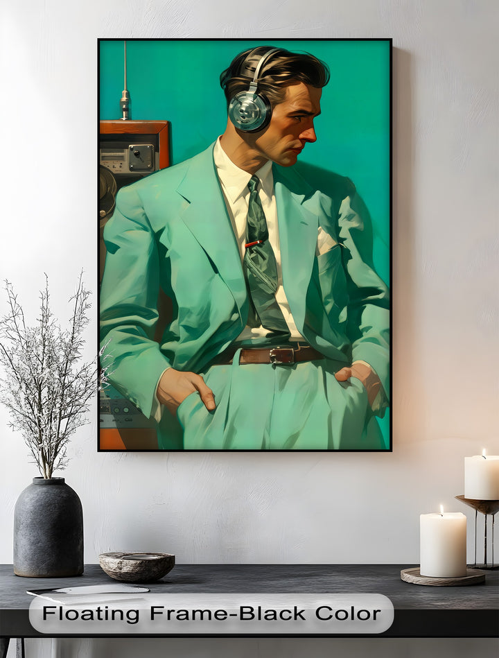 The Audiophile – Retro Cool Man in Teal Suit Canvas Print