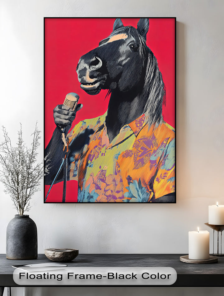 Neigh the Mic – Singing Horse in Tropical Shirt Pop Art Canvas Print