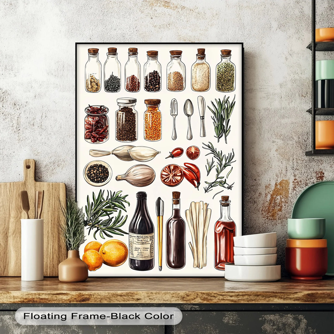 Kitchen Essentials – Illustrated Herbs & Spices Canvas Print - MyPhotoStation