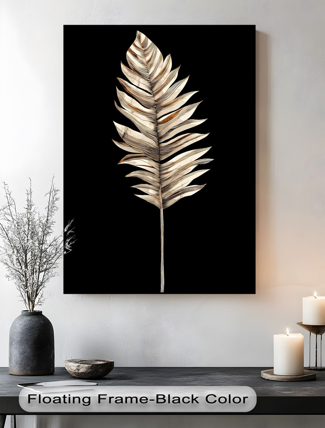 Golden Palm – Modern Metallic Leaf Canvas Wall Art | Framed Art