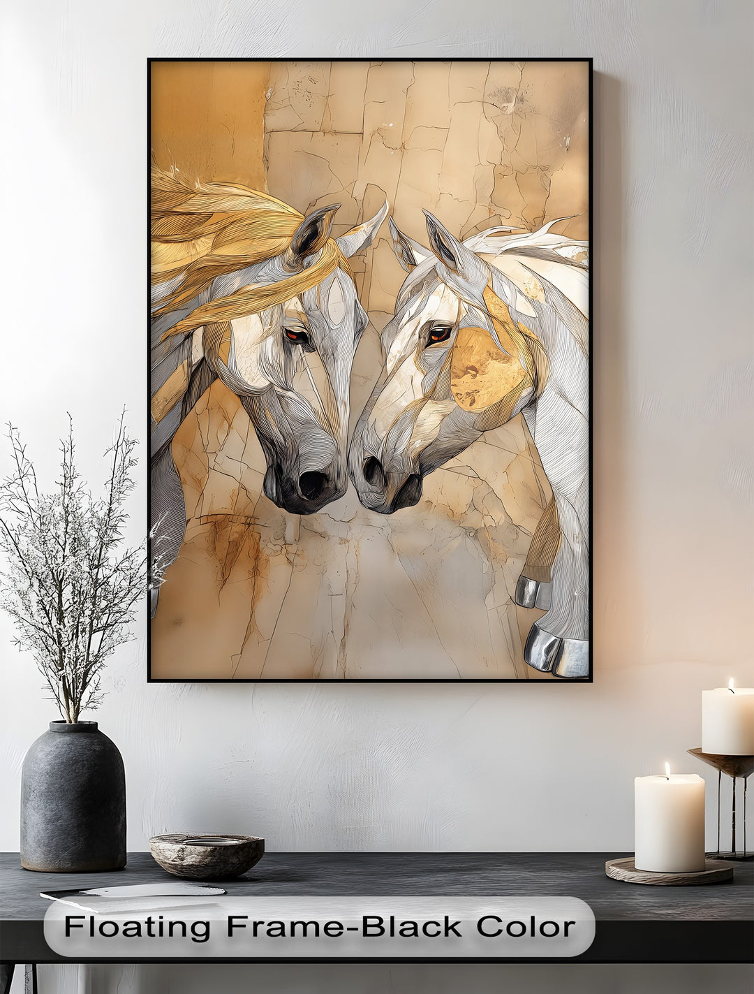 Desert Bond – Twin Horses in Earth-Tone Line Art Canvas Print