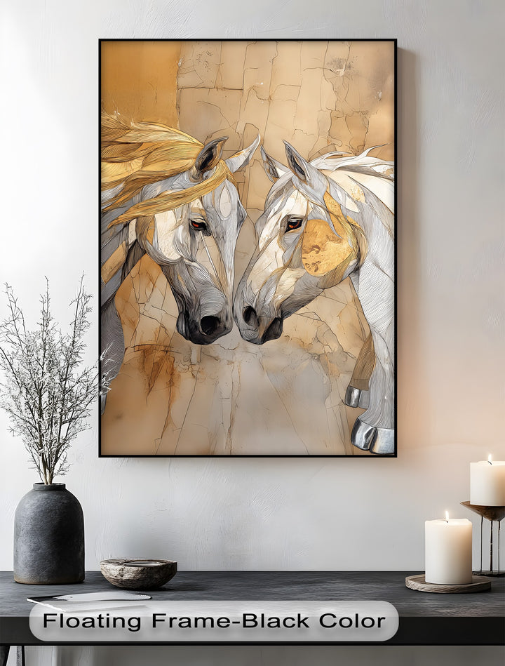 Desert Bond – Twin Horses in Earth-Tone Line Art Canvas Print
