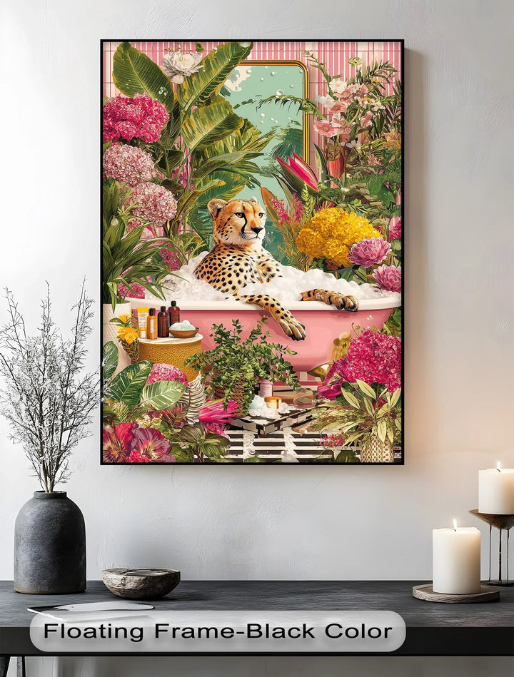 Cheetah in Pink Bathtub – Whimsical Jungle-Inspired Canvas Print - MyPhotoStation