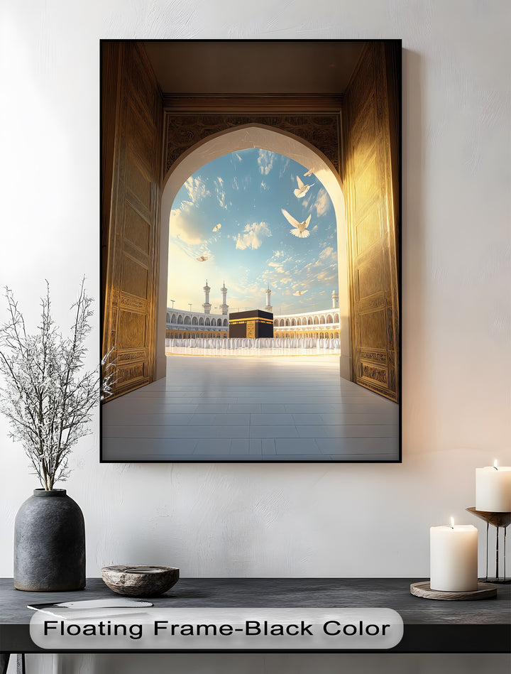 Path to the Sacred – Kaaba Through Golden Archway Canvas Print