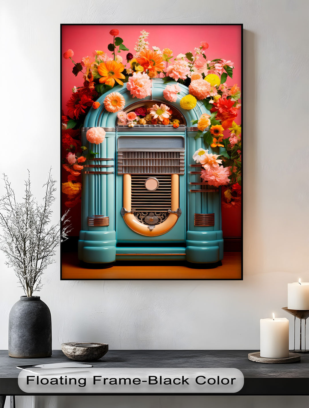Floral Rhythm – Vintage Jukebox with Blooming Flowers Canvas Print