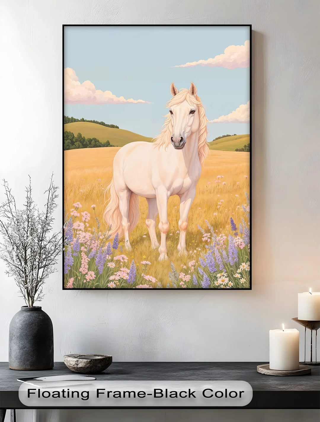 Golden Meadow Stallion – Horse in Wildflower Field Animal Canvas Print - MyPhotoStation