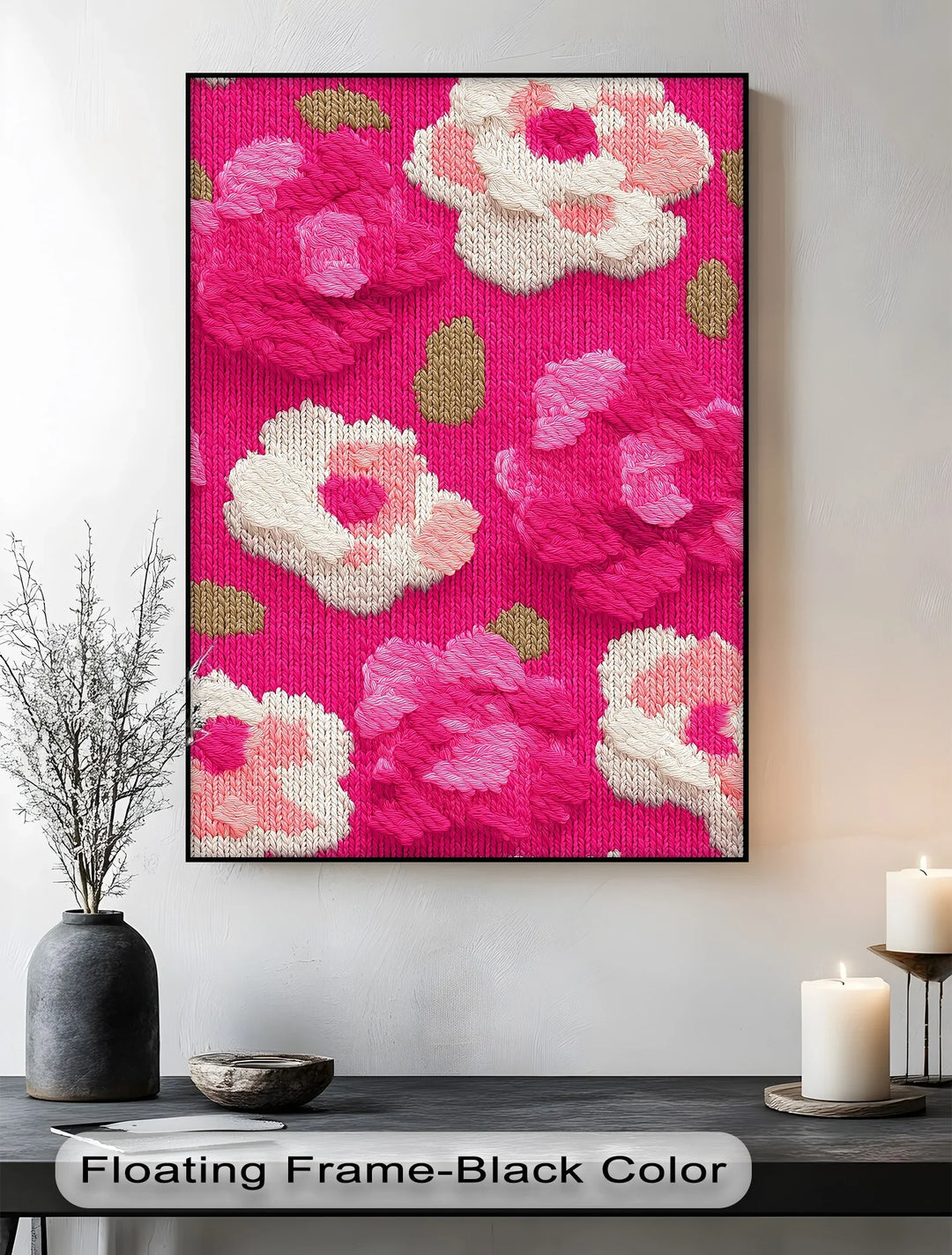 Bold Pink Floral Knit Pattern – Modern Yarn Texture Canvas Print - MyPhotoStation
