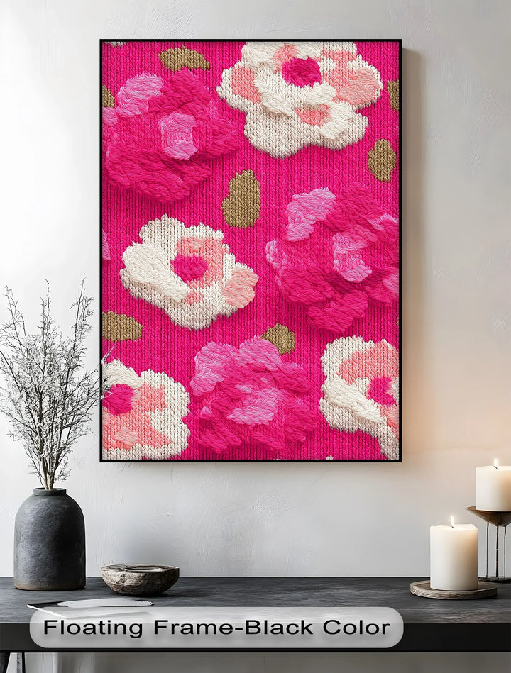 Bold Pink Floral Knit Pattern – Modern Yarn Texture Canvas Print - MyPhotoStation