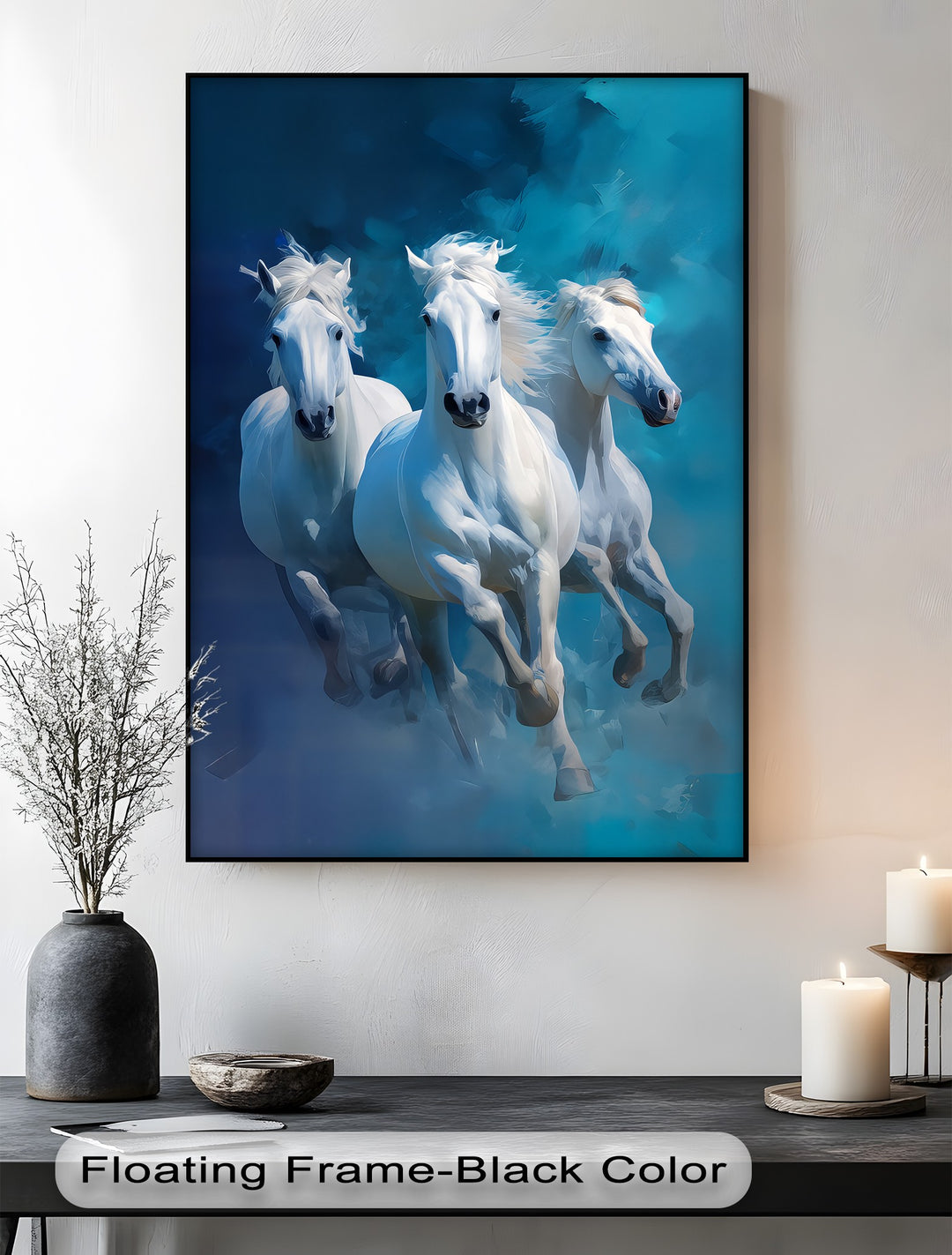 Galloping Spirits – Trio of White Horses in Motion Canvas Print