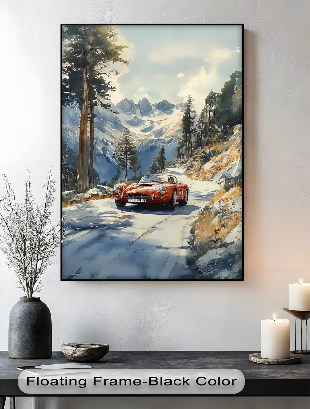 Crimson Speed – Classic Red Sports Car in Mountain Pass Canvas Print - MyPhotoStation