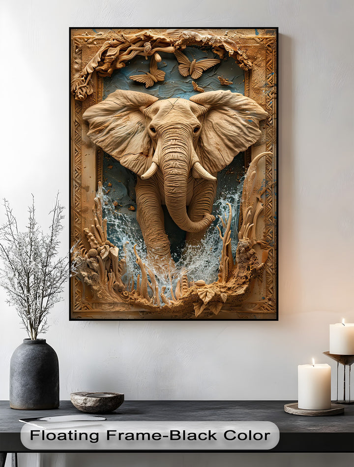 This majestic elephant big canvas print showcases exceptional material quality with its tactile texture and intricate relief carving effect.