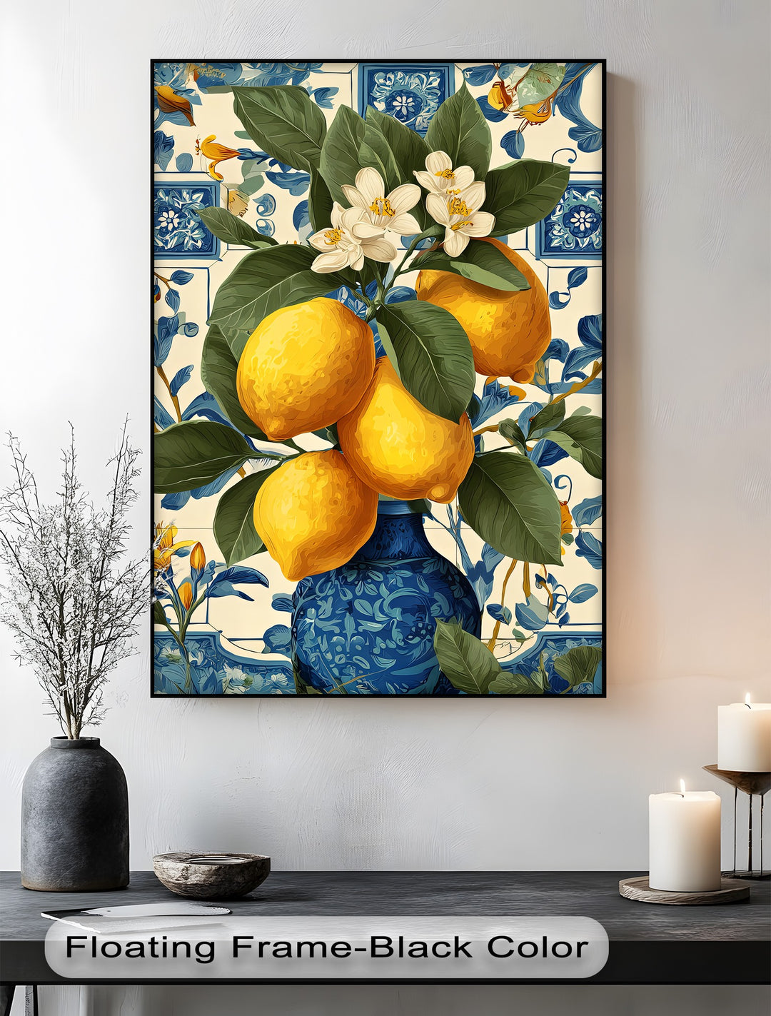 Lemons in Blue Vase - Canvas Wall Art | Wall Art for Living Room