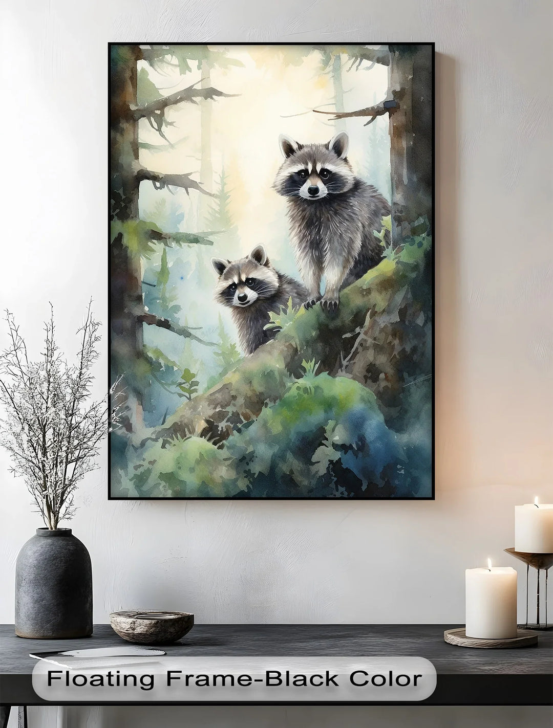Curious Companions – Raccoons in Forest Animal Canvas Print - MyPhotoStation