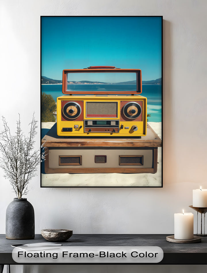 Seaside Soundwaves – Yellow Vintage Boombox Canvas Print
