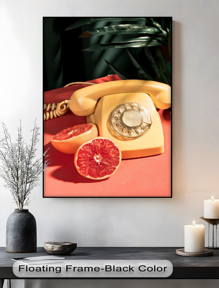 Tropic Call – Retro Telephone & Grapefruit Pop Art Canvas Print