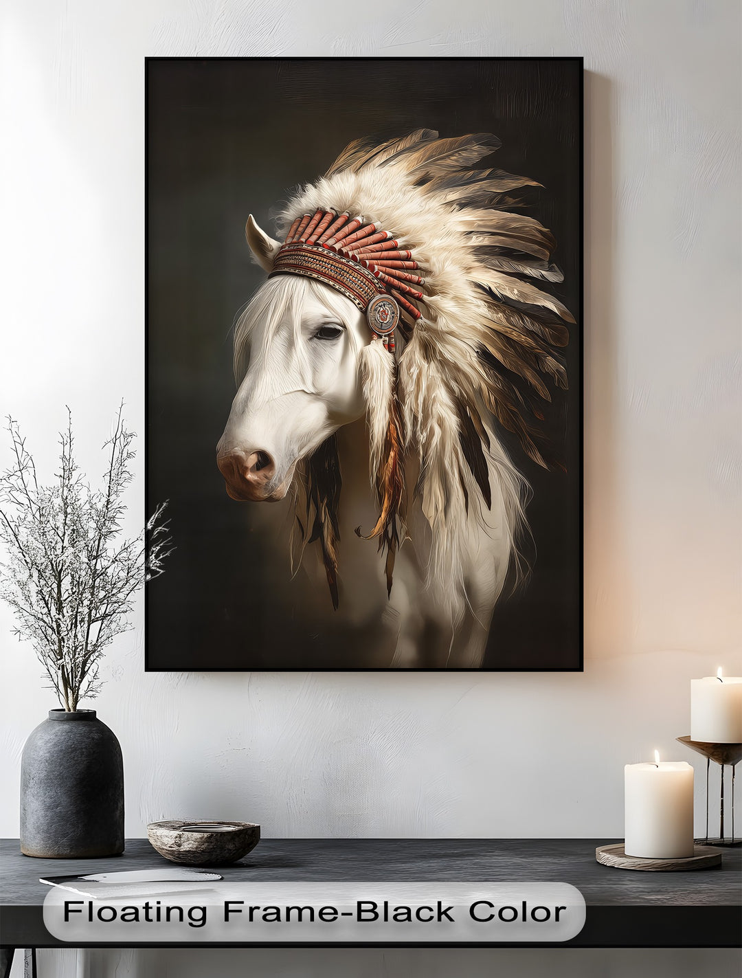 White Horse with Feathered Headdress - Horse Canvas Print