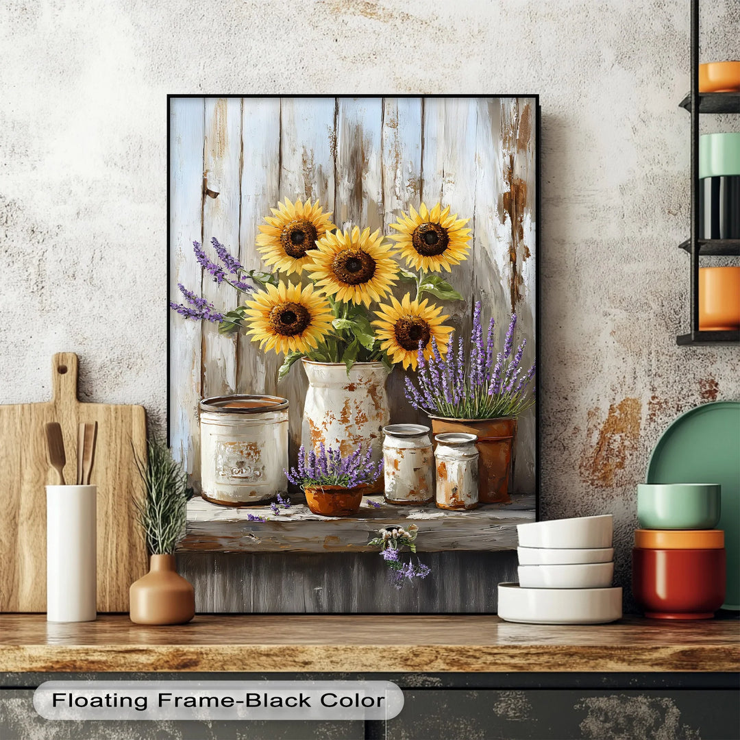Sunflowers & Lavender – Rustic Farmhouse Floral Canvas Print - MyPhotoStation