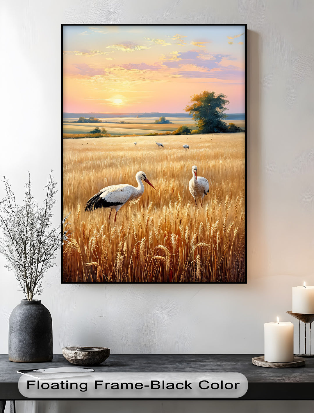 Golden Fields at Dusk – Stork Landscape Canvas Print