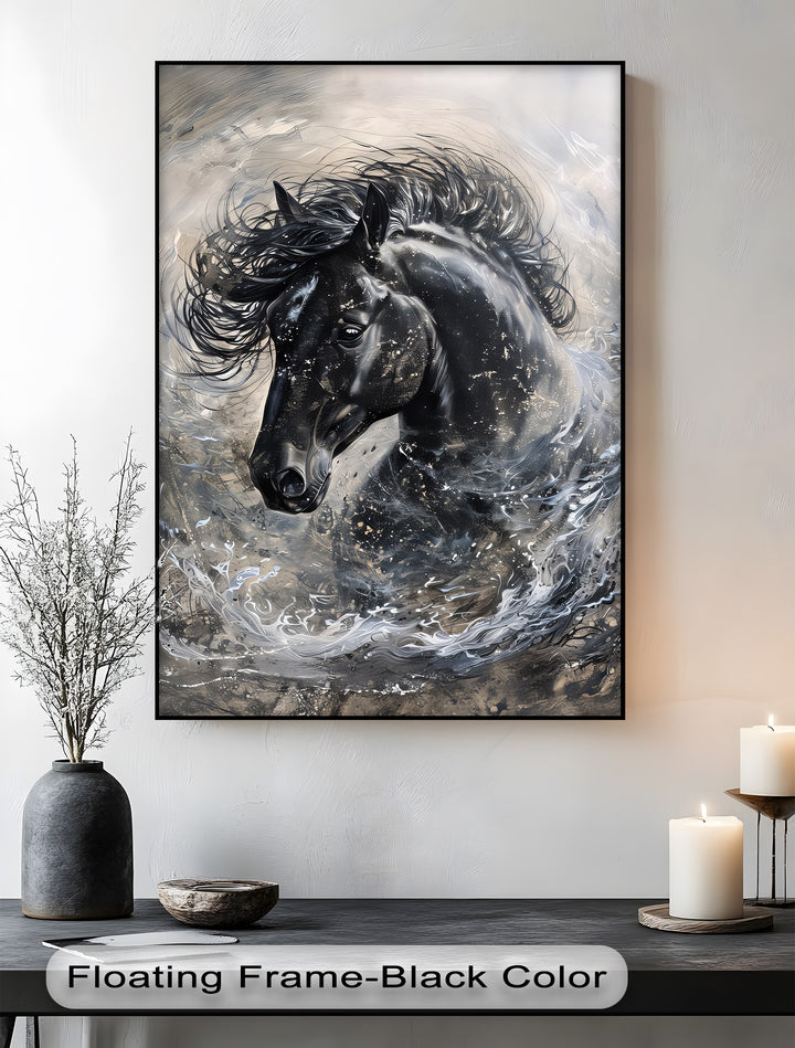 Stardust Fury – Black Horse in Motion Abstract Canvas Print