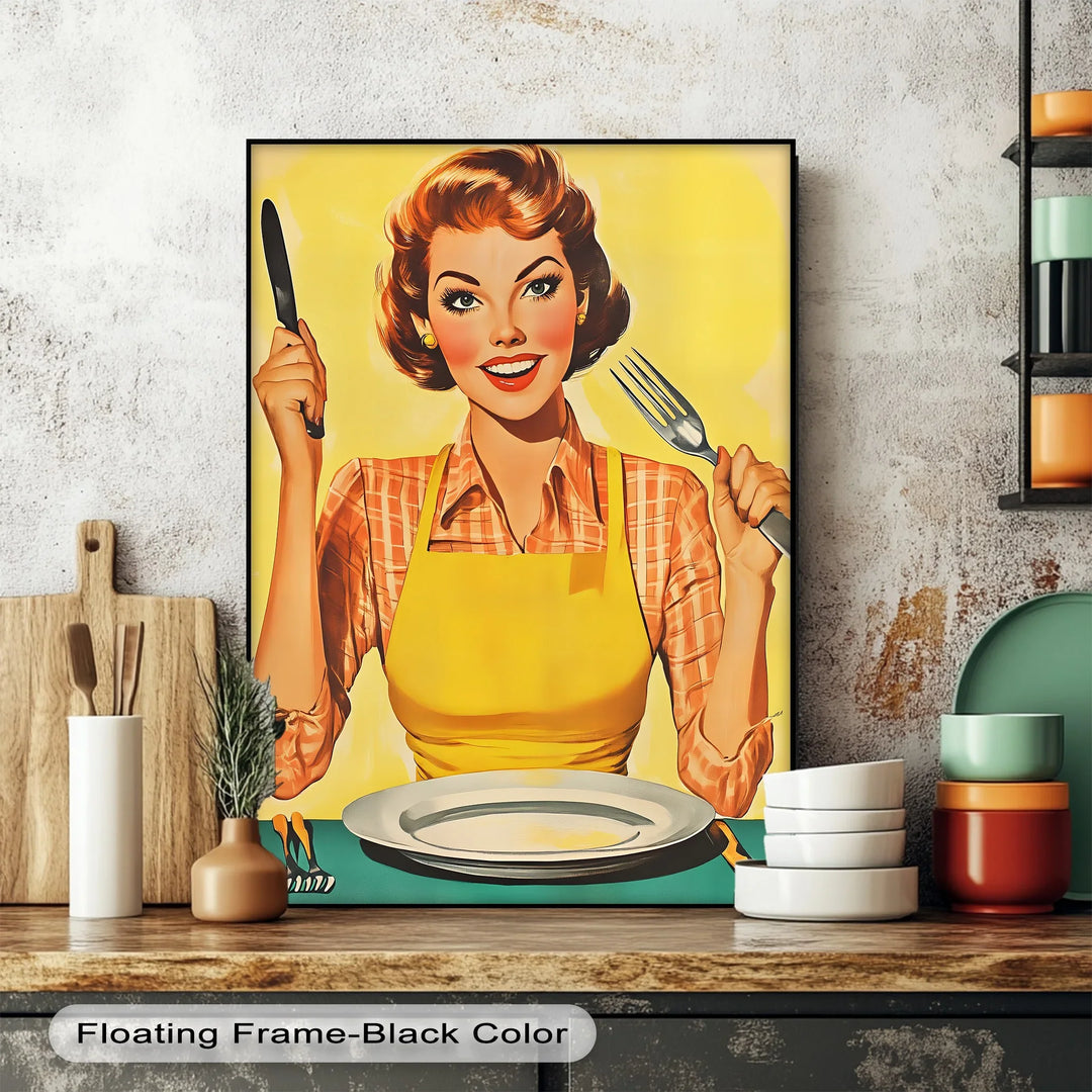 Hungry & Happy – Retro Kitchen Lady Canvas Print - MyPhotoStation