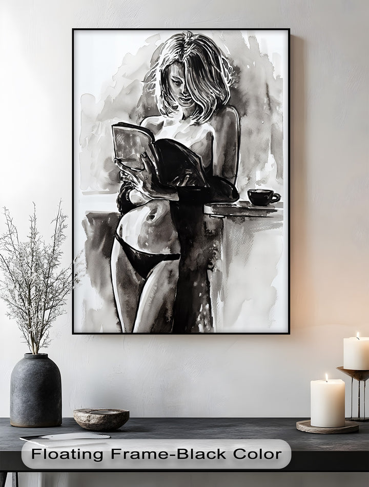 Ink Reverie – Sensual Reading Woman Canvas Wall Art | Artwork Canvas