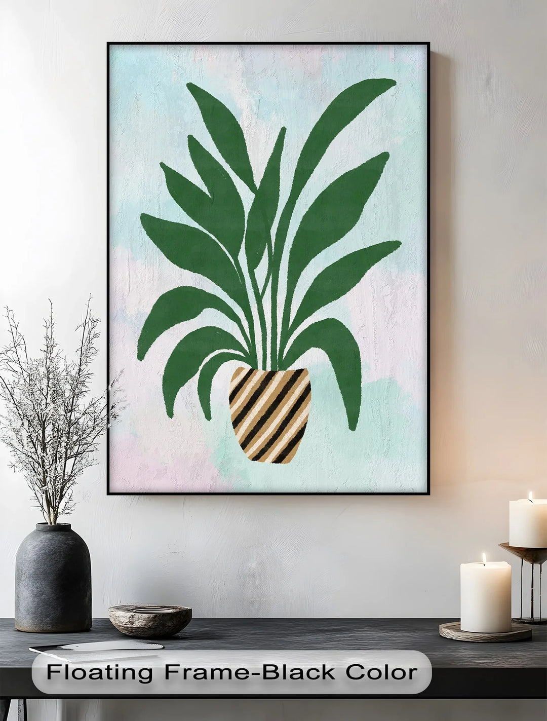 Striped Planter Botanical Art – Minimalist Green Leaf Canvas Print - MyPhotoStation