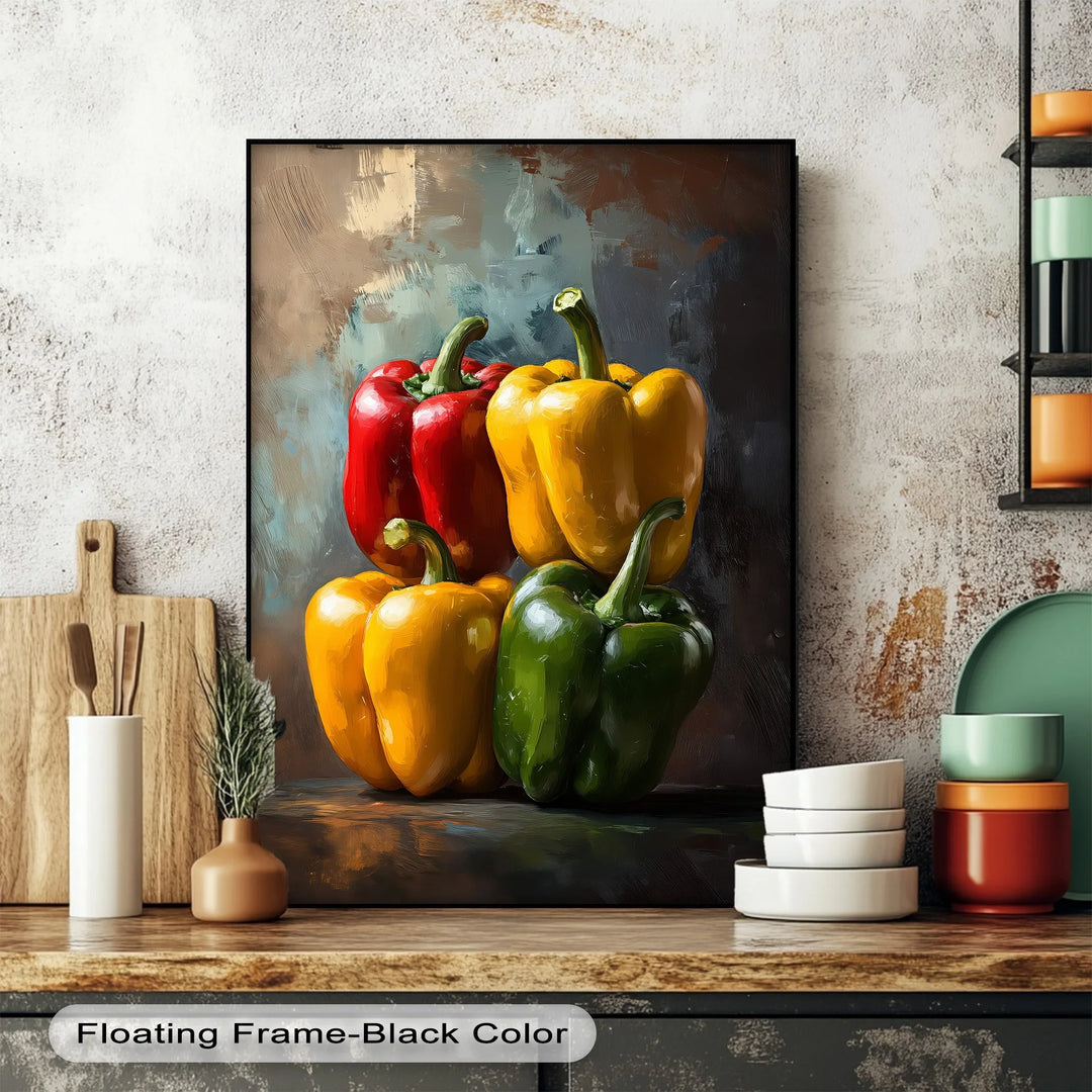 Bell Pepper Harmony – Colorful Still Life Kitchen Canvas Print - MyPhotoStation