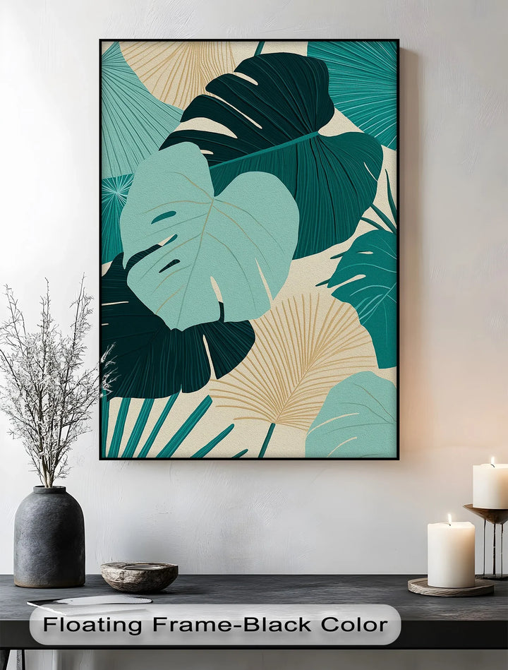 Tropical Oasis – Teal and Beige Monstera Canvas Print - MyPhotoStation