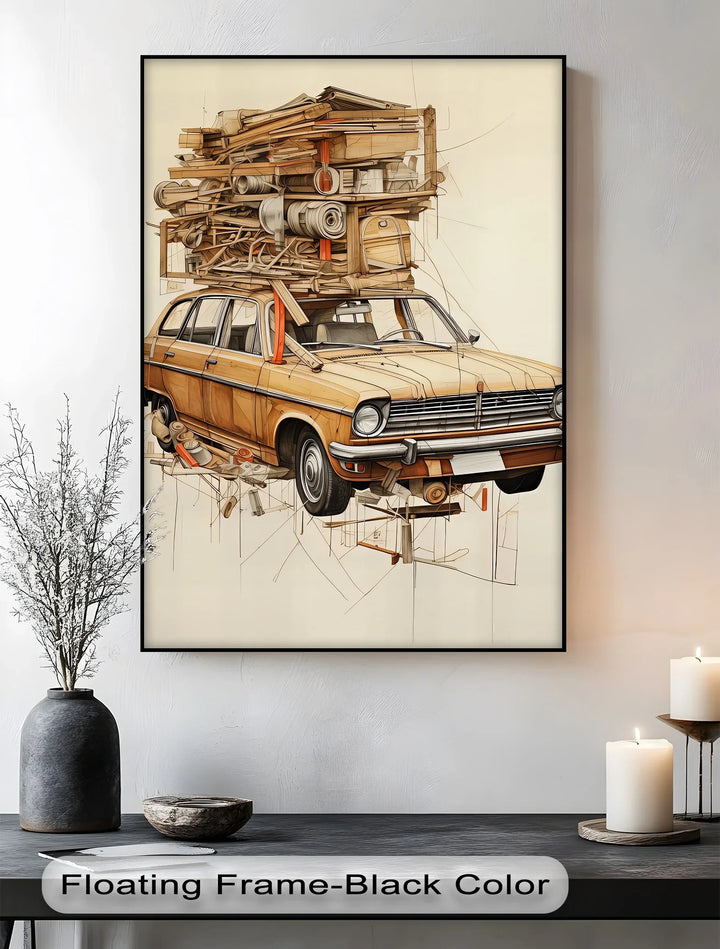 Overloaded Journey in Wood Texture – Car Canvas Print - MyPhotoStation