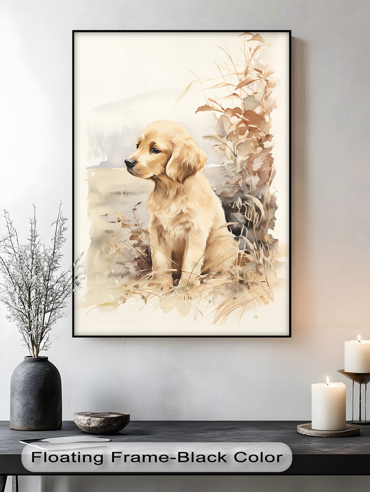 Golden Retriever in Autumn Light – Vintage Style Puppies Canvas Print