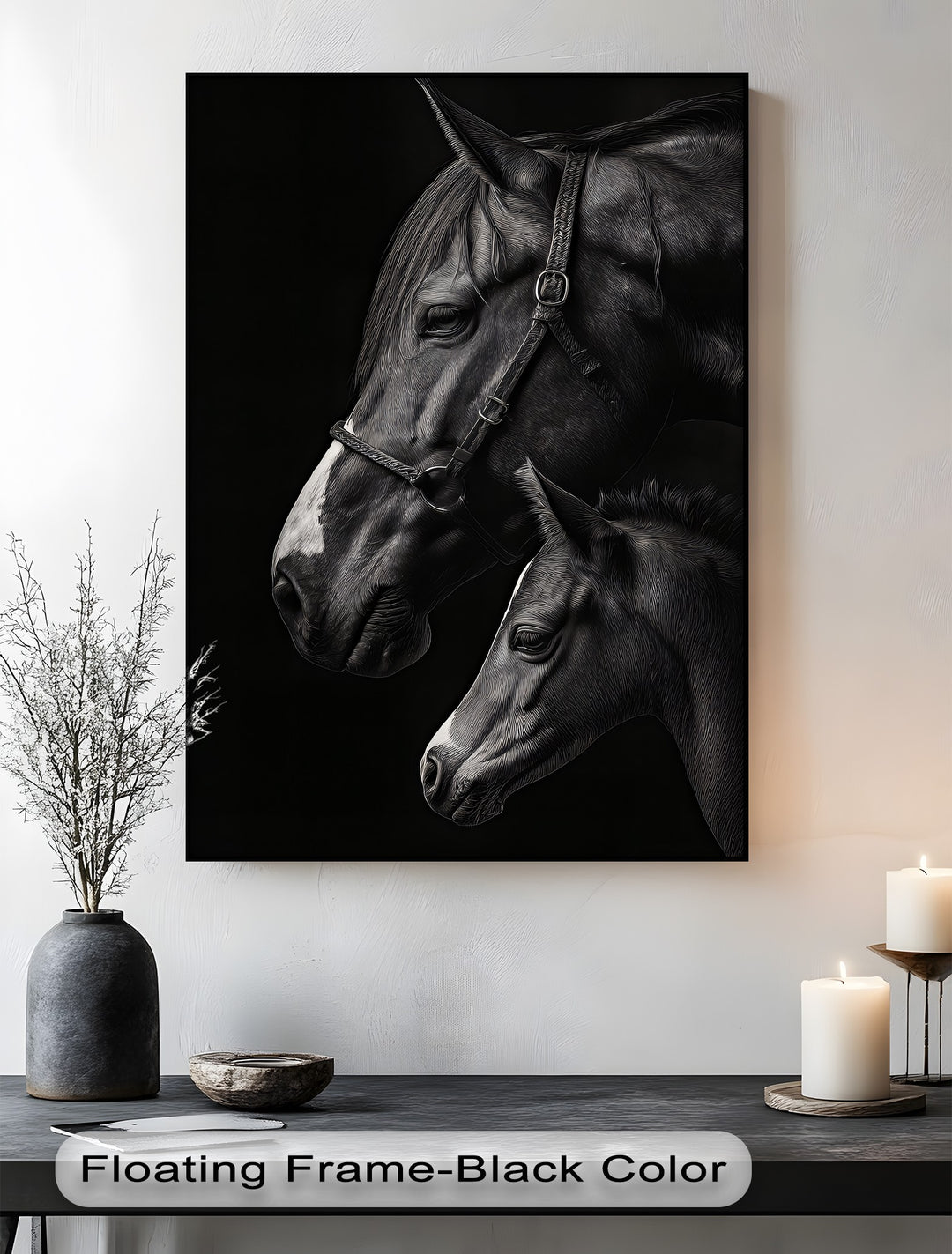 Eternal Bond – Mother and Foal on Black Canvas Print