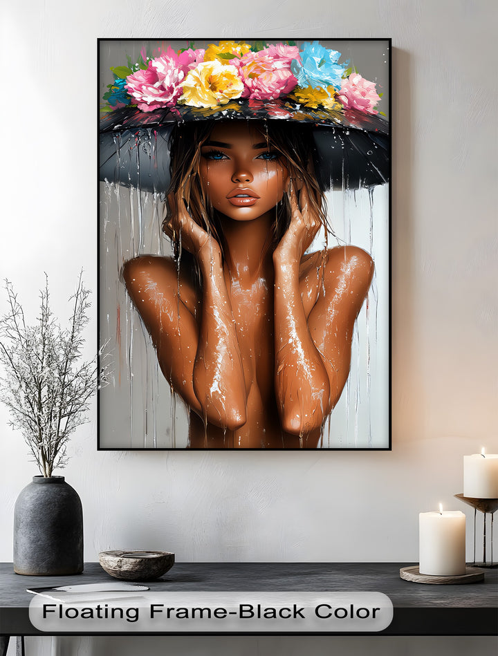 Wet Woman with Blooming Hat Canvas Wall Art | Large Canvas Art