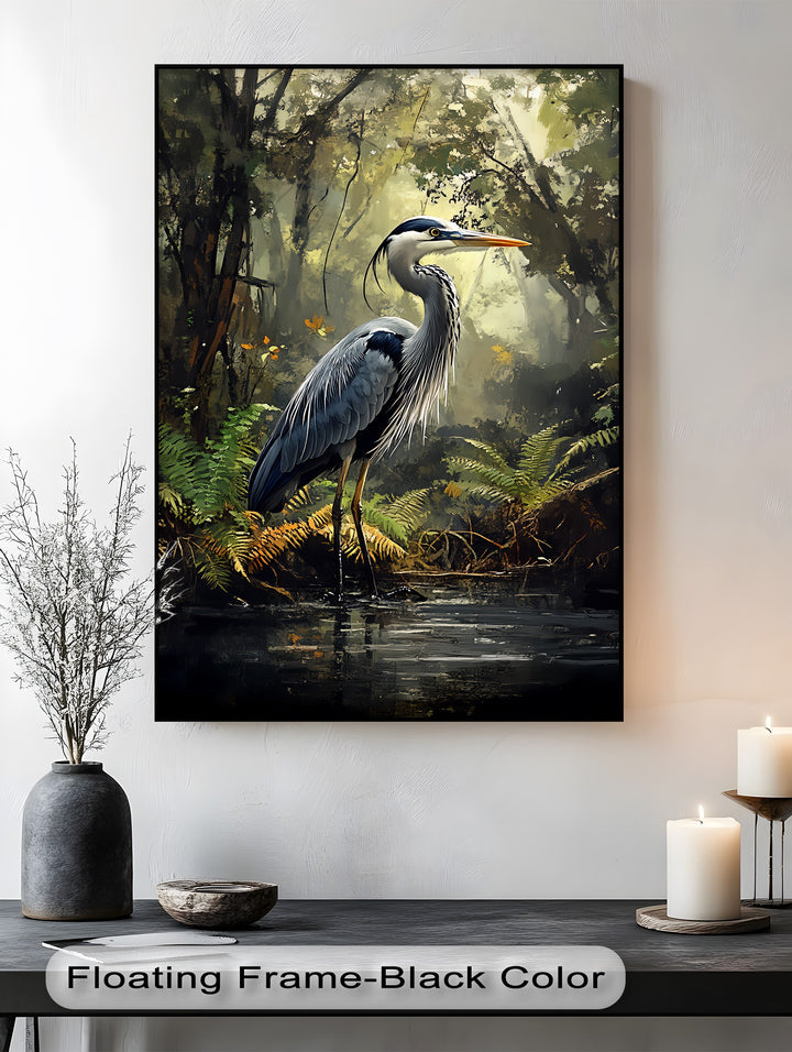 Misty Forest Heron – Wildlife Landscape Canvas Print