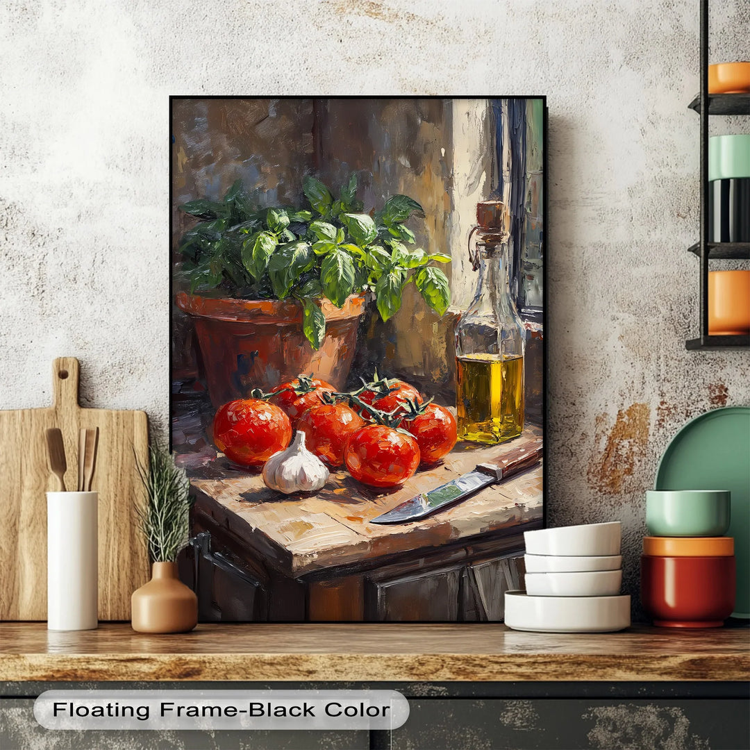 Tuscan Kitchen Still Life – Tomato & Basil Canvas Print - MyPhotoStation