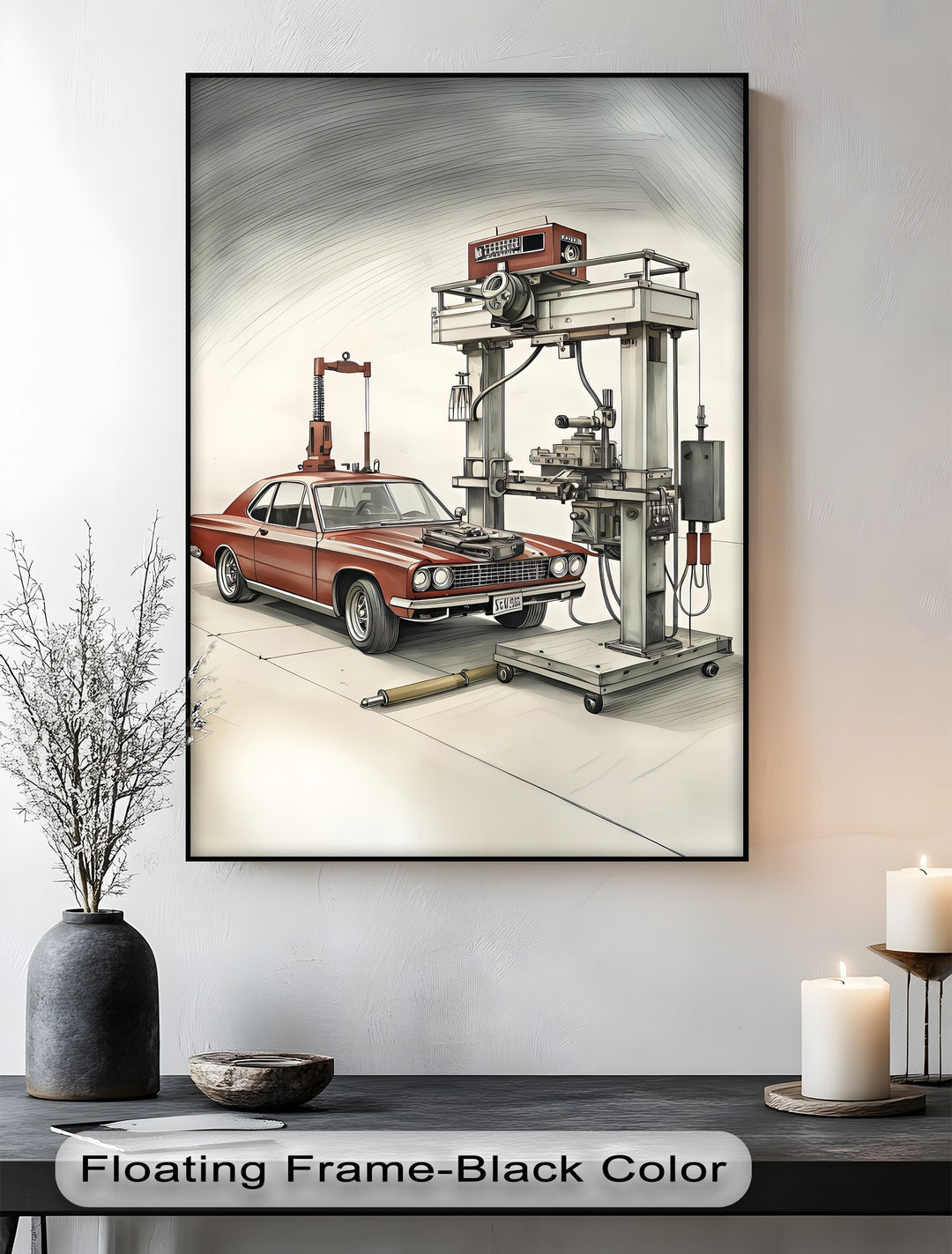 Retro Muscle Car in Workshop - Car Canvas Print