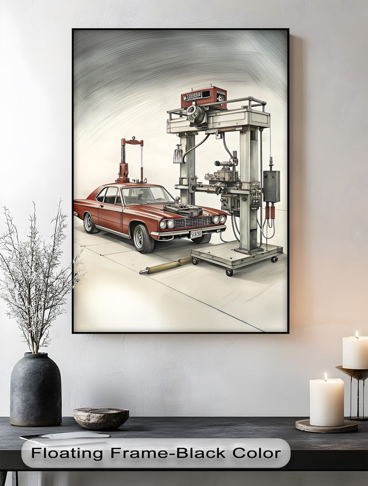 Retro Muscle Car in Workshop - Car Canvas Print