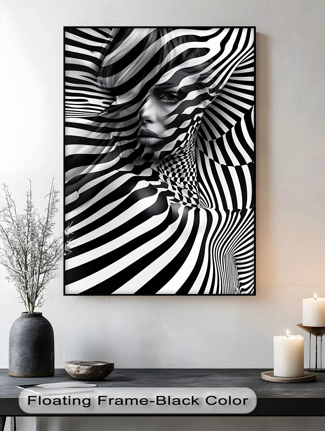 Illusionary Muse – Optical Portrait in Black & White Canvas Print - MyPhotoStation