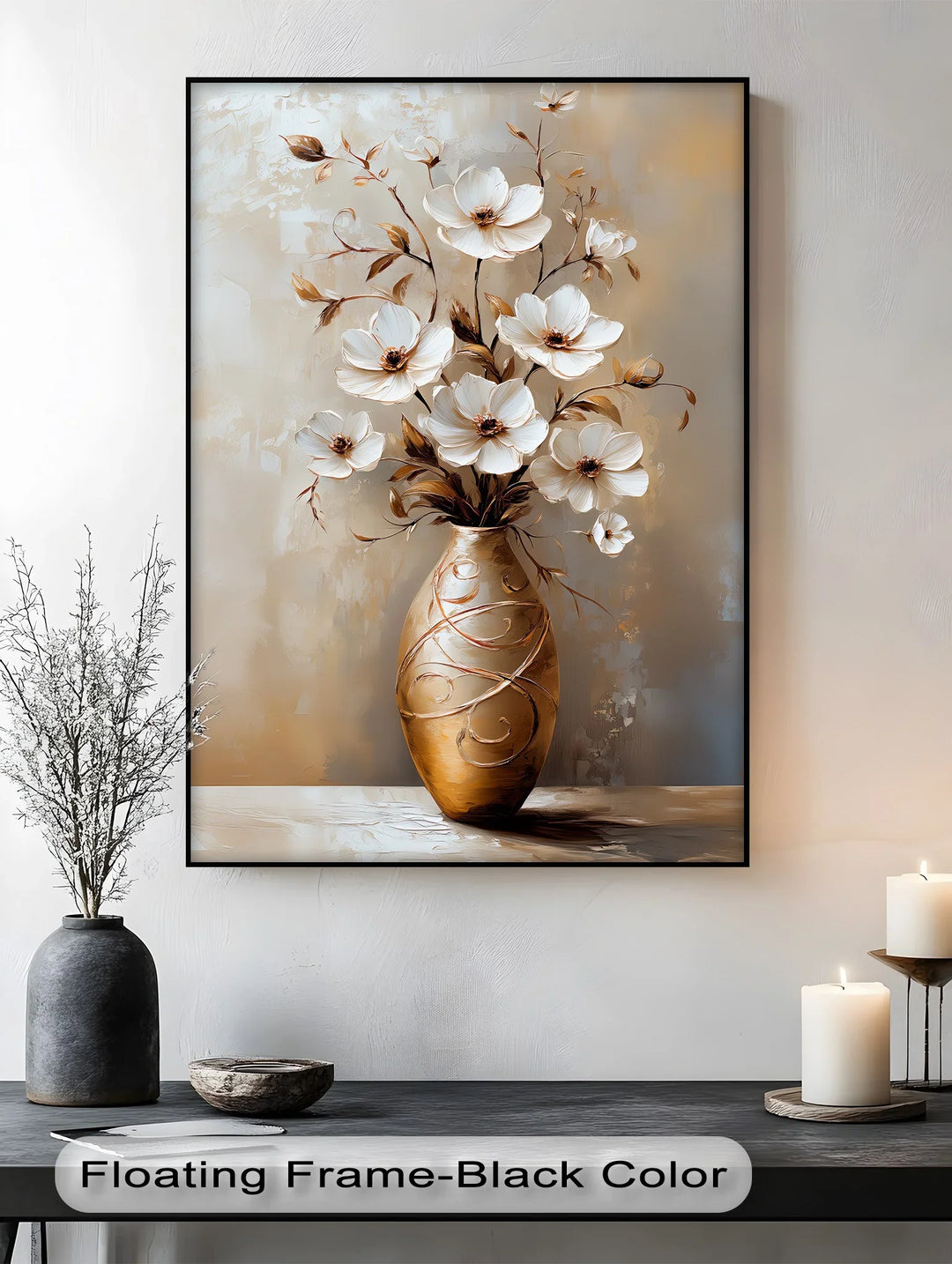 Golden Bloom – Elegant White Floral Arrangement Canvas Print - MyPhotoStation
